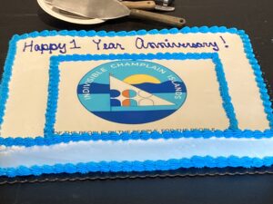 ICI First year celebration, anniversary cake with logo